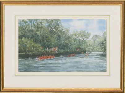 Ron Cosford - 1997 Watercolour, Oxford Eight, The Henley Royal Regatta