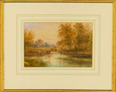 Lennard Lewis RA (1826-1913) - Signed & Framed 1894 Watercolour, Cows by a River