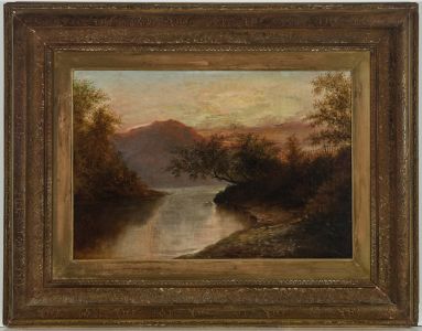 Ornately Framed 19th Century Oil - Mountain Landscape at Sunset