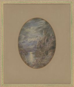 A Pair of 19th Century Framed Watercolours - Night and Day Landscapes
