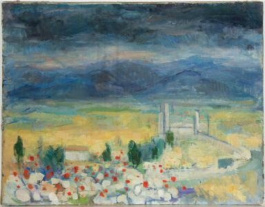 Barbara Dorf - Signed Mid 20th Century Oil, Mountain Landscape with Poppies