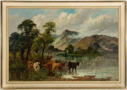 William Langley (c.1880-1920) - Signed Oil, Highland Landscape with Cattle