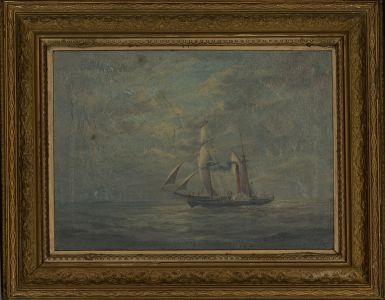 Framed 19th Century Oil - Two Masted Paddle Steamer