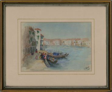 J. Stern - Framed 1885 Watercolour, Venice Canal Scene