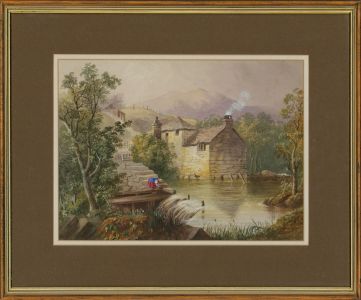 Ellen Boothby - Famed 1854 Watercolour, English Landscape, Figure Beside a River