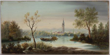 19th Century Oil - River Landscape with Figure and Boat