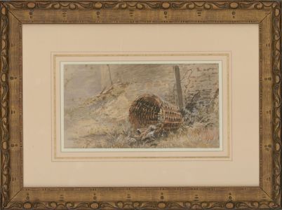 Framed Late 19th Century Watercolour - Still Life of a Fisherman's Basket