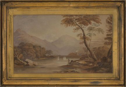 19th Century Watercolour - Fishing by Riverbank