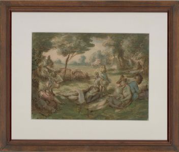 Harold Hope Read (1881-1959) - Signed & Framed 1923 Watercolour, Family in Park