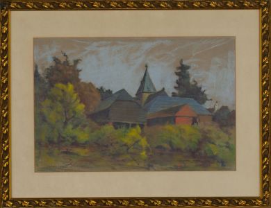 Charles Sykes FRIBA - Framed 20th Century Pastel, Landscape with Church