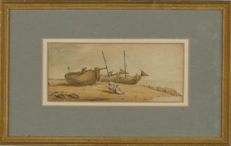 Framed 19th Century Watercolour - The Fishing Boats