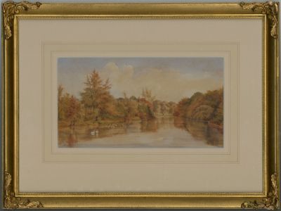 A. Smythe - Victorian School 1889 Watercolour, Swans on a River