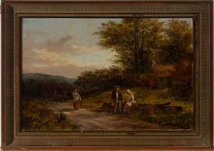 Henry Clements - Signed & Framed 1883 Oil, Rural Scene with Figures and a Cart