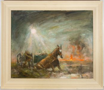 Ronald Olley (b.1923) - Signed & Framed c. 2000 Oil, Horses Slain by Mud