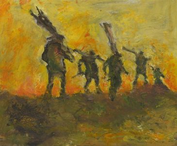 Ronald Olley (b.1923) - 20th Century Oil, Soliders on the Battefield