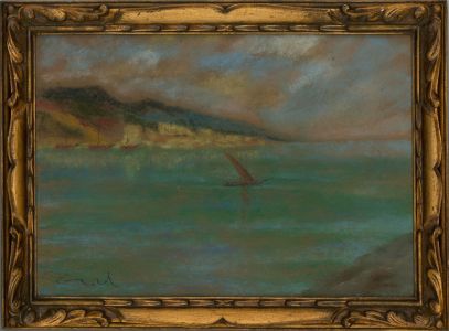 Framed Mid 20th Century Pastel - Seascape in Carved Wooden Frame