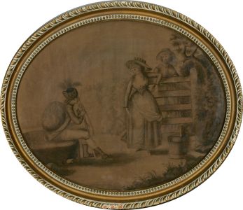 Oval English School 18th Century Watercolour - The Soldier's Sweetheart