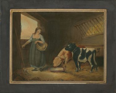After George Morland (1763-1804) - 19th Century Watercolour, A Girl with Calves