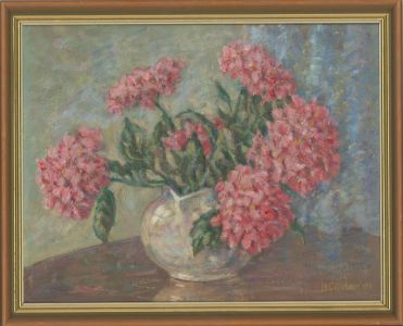 Henry E. Foster (1921-2010) - Framed 1991 Oil, Still Life, Pink Flowers