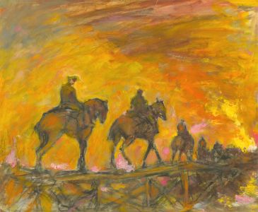 Ronald Olley (b.1923) - c. 2000 Oil, Cavalry Crossing the Bridge
