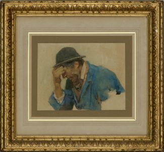 Signed & Framed 1880 Watercolour - Portrait of a Tired Man