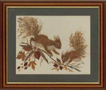 J. Blant - Signed & Framed 1990 Mixed Media, Two Squirrels