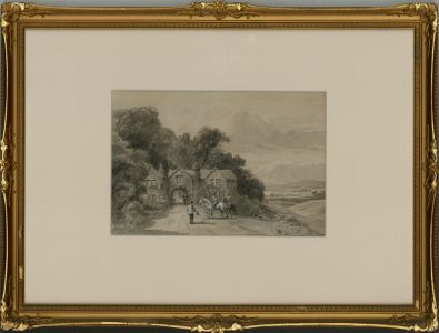 Y.G. - 1892 Watercolour, Horse Riders by a Gateway