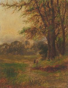 Alfred Ellis - 1883 Oil, Autumnal Landscape with Figures