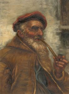 Fine Late 19th Century Oil - Portrait of a Man with a Pipe