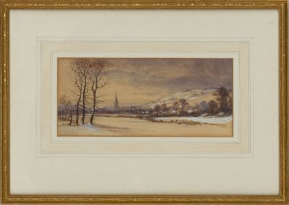 Knight - Signed & Framed 1857 Watercolour, Church in a Winter Landscape