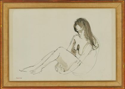 Betty Bowman (b.1923) - Signed & Framed 1968 Pen and Ink Drawing, Resting Model