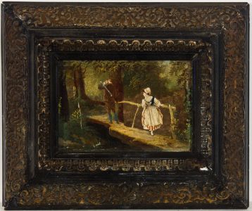 German School Mid 19th Century Oil - A Huntsman & His Sweetheart