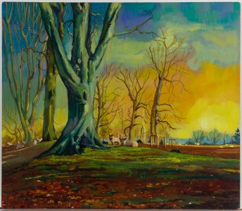 John Cherrington (1931-2015) - 1990 Oil, Ancient Tree with Sheep