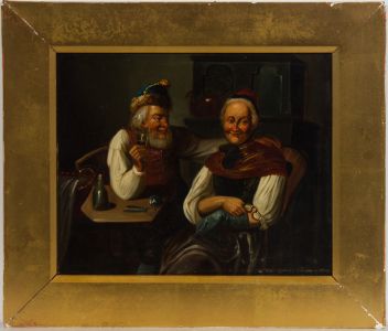 Fine Late 19th Century Oil - Elderly Bavarian Couple in an Interior