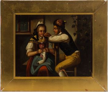 Fine Late 19th Century Oil - Young Bavarian Couple in an Interior