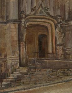 Fine c.1888 Oil - Gothic Church Entrance, Paris