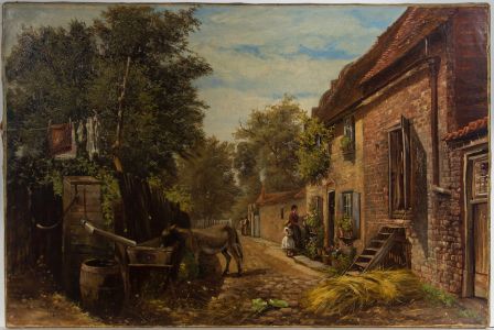 Strafford Newmarch (fl.1861-1895) - 1874 Oil, Rural Village Street Scene