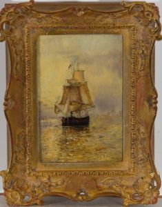 Fine Original Late 19th Century Oil - British Ship at Sea