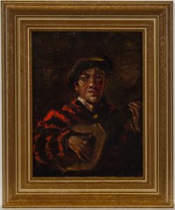 Fine Late 19th Century Oil - Spanish Man Playing a Lute