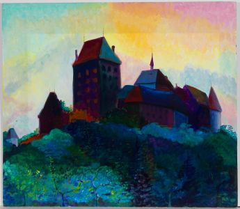 Edith Birkin (1927-2018) - 1987 Acrylic, Castle at Sunset