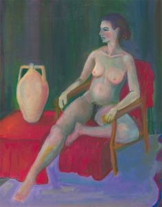 Edith Birkin (1927-2018) - 20th Century Oil, Seated Female Nude with Jug
