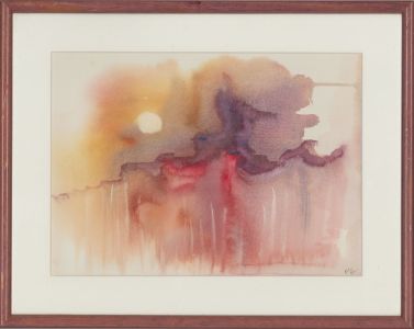 K.R. - Signed & Framed 20th Century Watercolour, Abstract Sunset