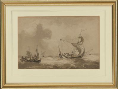Attrib. Thomas Sewell Robins (1810-1880) - Watercolour, Shipping on Choppy Seas