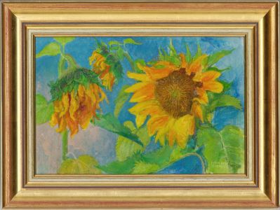 John Ivor Stewart PPPS (1936-2017) - Signed Contemporary Acrylic, Sunflowers One