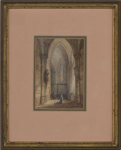 F. Hanson - Framed 1833 Watercolour, Church Interior
