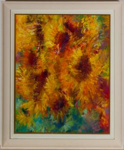 John Ivor Stewart PPPS (1936-2018) - Framed Pastel, Sunflowers from Nere