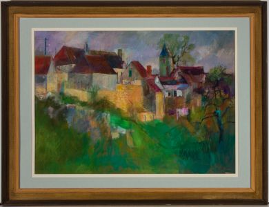 John Ivor Stewart PPPS (1936-2018) - Framed Contemporary Pastel, Hillside Town