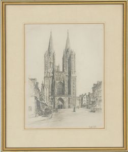 Ruth Cobb - Signed & Framed 1934 Graphite Drawing, Coutances