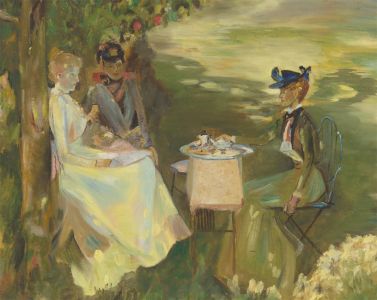 Fine Early 20th Century Oil - Tea in the Garden