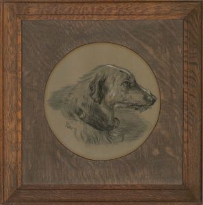 C. Raymant - 1904 Charcoal Drawing, Profile of a Lurcher